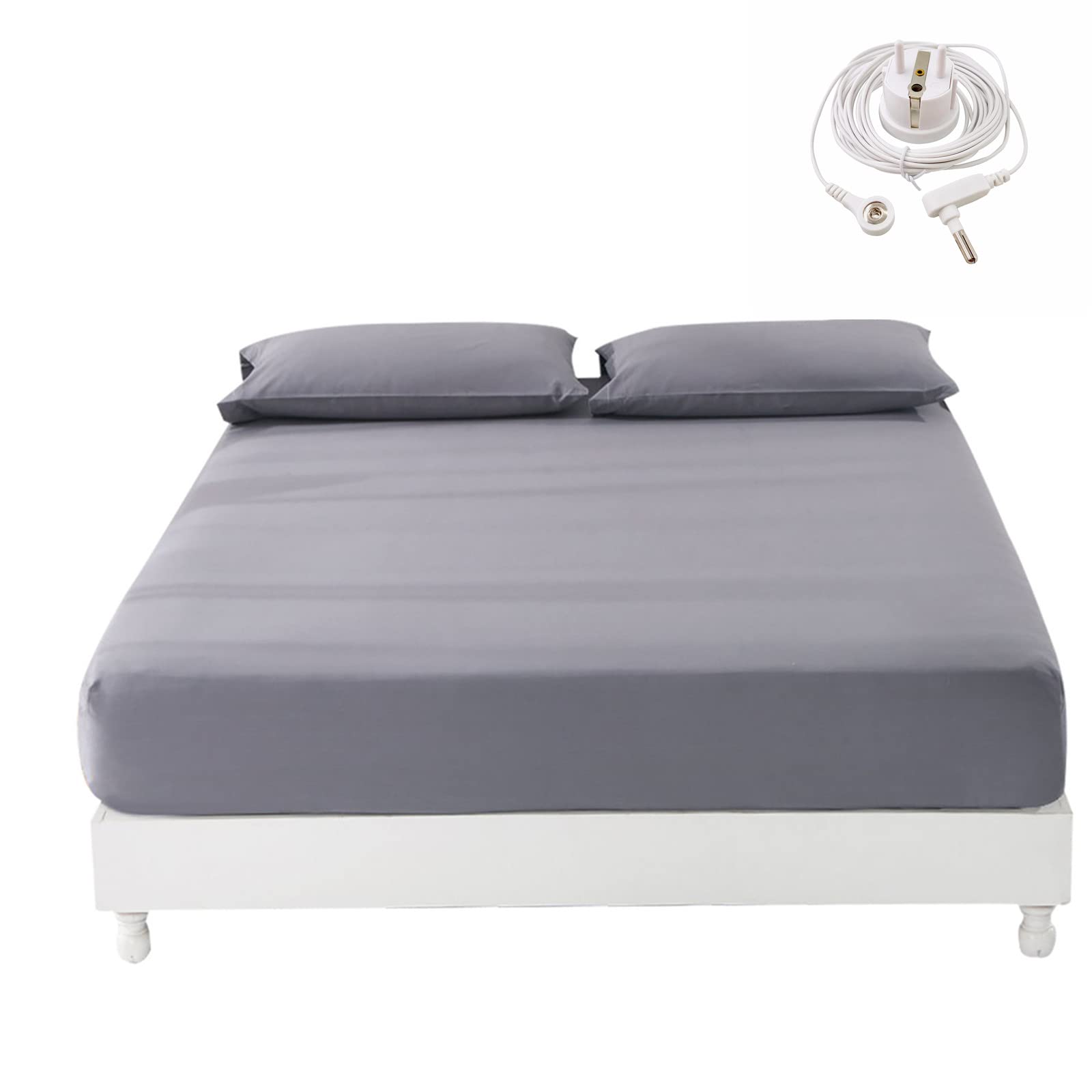 Lenzuolo Con Messa A Terra, Fili D'argento 10% E Cotone 90%, Cavo Con Spina E Resistenza Di 100 KOhm, Grigio, Taglia 68x132 Cm, Per Dormire Meglio