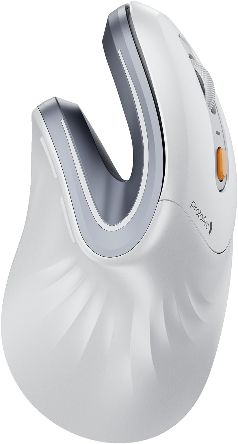 ProtoArc EM11 NL Ergonomic Mouse, Wireless Vertical Mouse Rechargeable Optical Mice with Multi-Device (Bluetooth + Bluetooth + USB Connection) for Computer, iPad, Mac, Windows, Silver Gray
