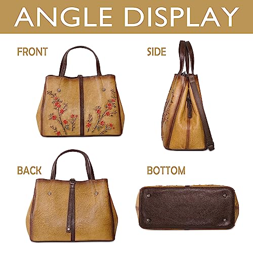 Image of Genuine Leather Satchel for Women Top Handle Bags Handmade Purse Vintage Embossed Leather Crossbody Handbags Hobo Bag