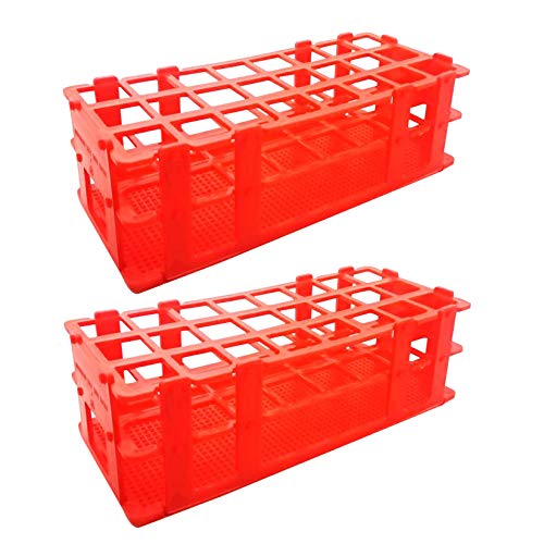 Luckkyme Plastic Test Tube Rack 2 Pack 24 Holes Lab Test Tube Rack Holder for 25mm and Below The Test Tubes, Detachable, Red
