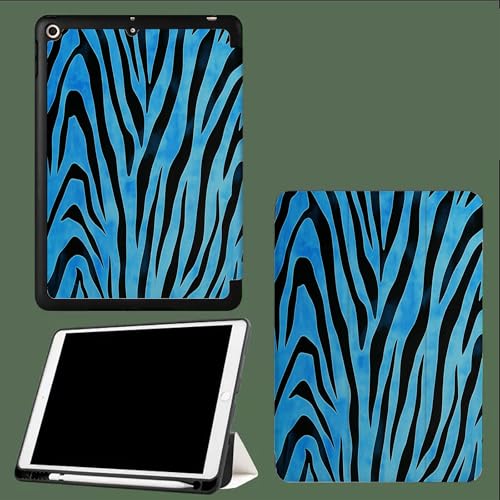 Funda para iPad (A16) 11ª Generación 2025 11 Pulgadas,con Soporte Lápiz, Funda Ultra Slim Tríptica, Auto Encendido/Apagado Estampado Cebra Azul Animal - Azul