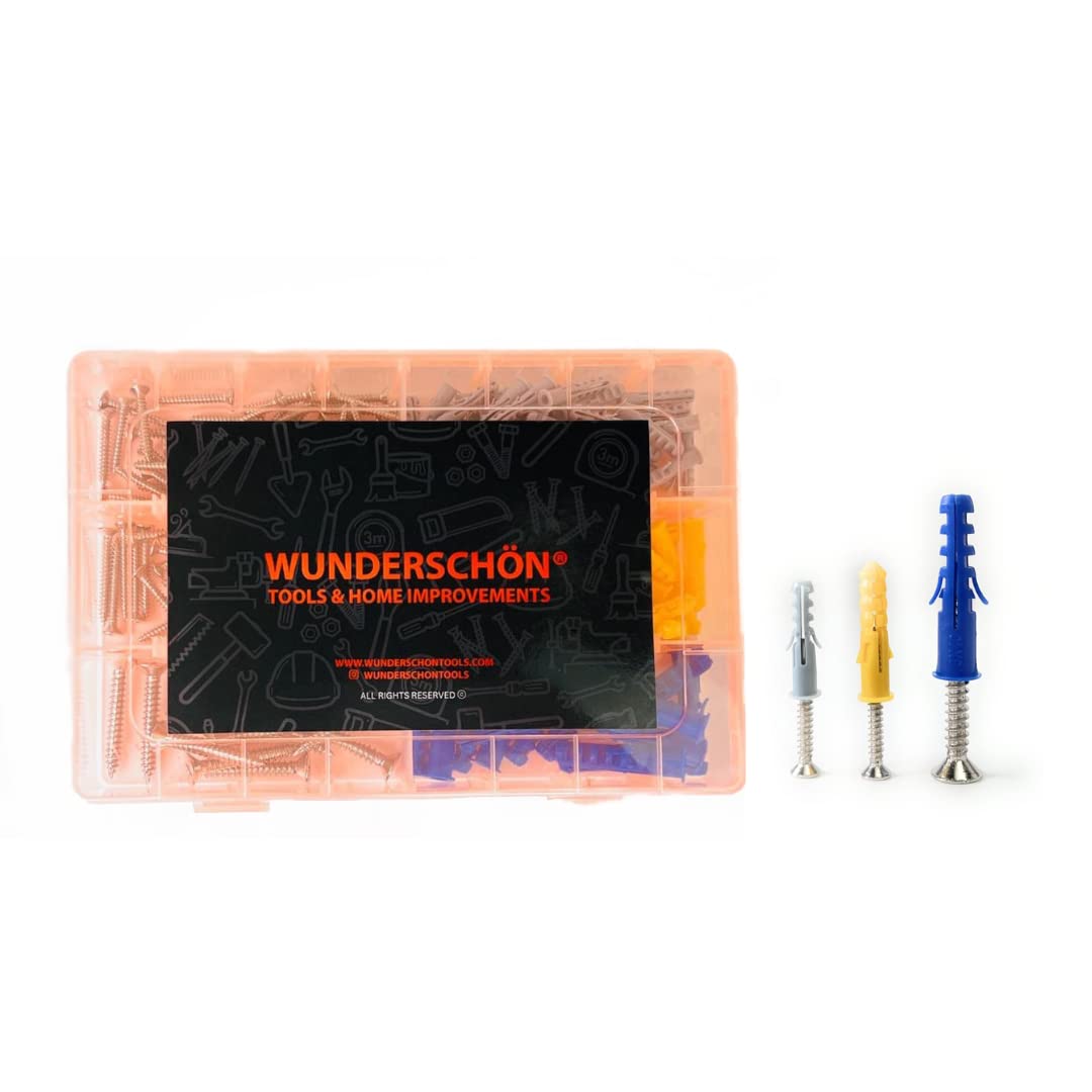 Set Of 200 Pieces Metal Drywall Screws And Plastic Wall Plugs (5-6-8 mm)