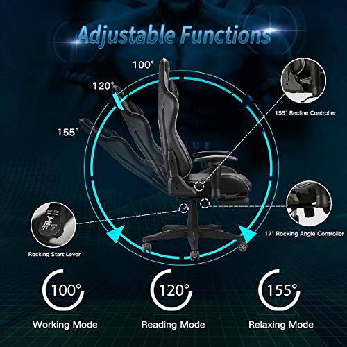 Hbada Gaming Chair Racing Style Ergonomic High Back Computer Chair with Height Adjustment, Headrest and Lumbar Support E-Sports Swivel Chair, Gray with Footrest(1-Year Warranty)