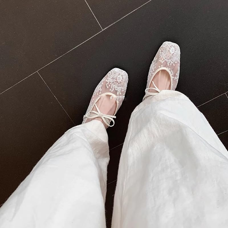 Bow Ballet Flats for Women Lace Backless Flats Women's Mary Jane Slip on Flat Shoe Party Dating Dress Flat Shoe3