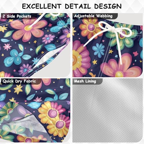 Pigsaly Boys' Swim Board Shorts Rainbow Flower Star Boy's Swim Trunks Kids Swimwear 5T3