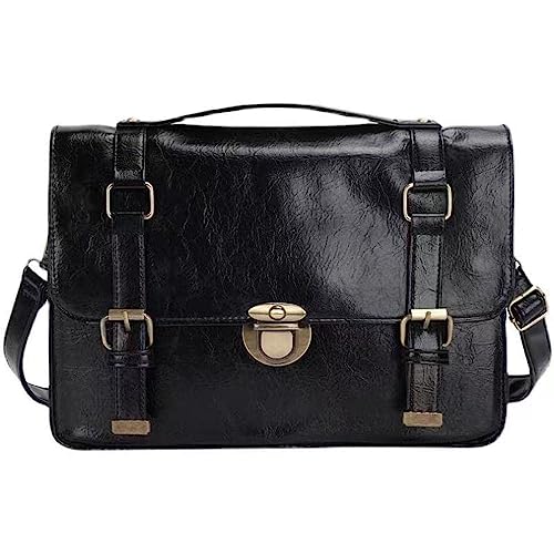 JHTPSLR Dark Academia Aesthetic Messenger Bag Black PU Leather Satchel Shoulder Bag Crossbody Bag British Preppy Backpack
