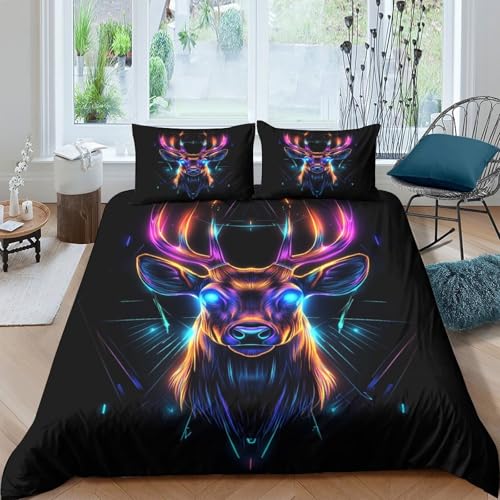 Housse de couette cyberpunk tête de cerf néon lit super king 260x220 - 4