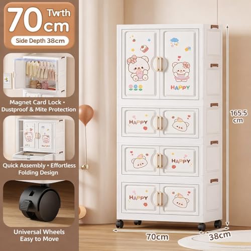 Image of Strassis Design Multipurpose Plastic Wardrobe for Kids Clothes Almirah Cupboard | Multipurpose Baby Toys /Books /Accessories Storage Organiser Closest with Anti-Skid Base (Cake Bear-K70213)