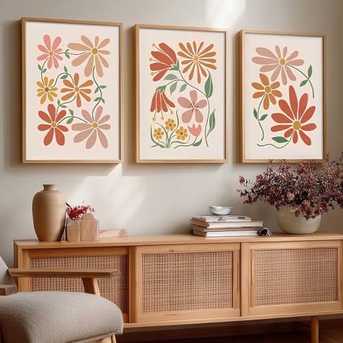 Image of kotart Floral Wall Art Home Decoration | Aesthetic Floral Paintings With Frame For Living Room Bed Room Hotel Wall Decor Digital Reprint Set of 3 (20x30 Inch)