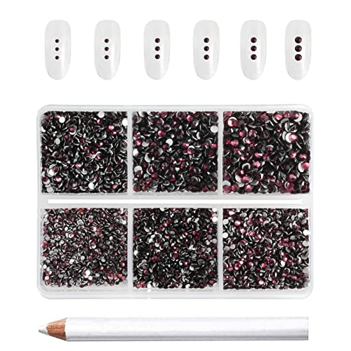 Image of Beadsland 7200pcs Flatback Rhinestones,Burgundy Rhinestone Nail Gems Round Crystal Rhinestones for Crafts,Mixed 6 Sizes with Wax Pencil Kit, SS3-SS10,Amethyst | Glass Nail Gems, Round Crystal, With Wax Pencil Kit, SS3-SS10, Burgundy