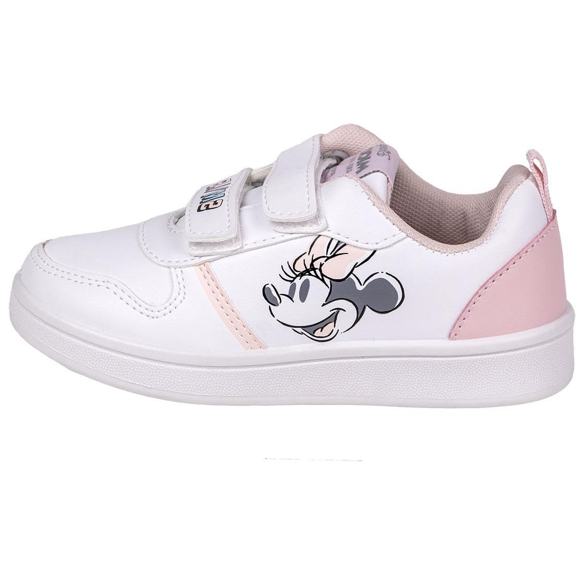 Mickey Mouse Trainers - White and Pink - UK Size 13.5 JNR - Double Velcro Closure - Children's Polyester Trainers with PVC Sole - Original Product Designed in Spain