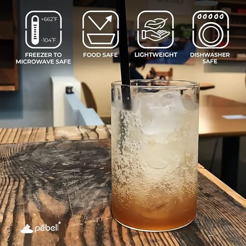 Image of PEBELLIFEWARE Aesthetic Glass Coffee Mugs (Set of 2) - Premium Borosilicate Clear Drinking Glasses Tall Minimalist 240ml for Coffee, Matcha, Smoothies - Microwave & Dishwasher Safe