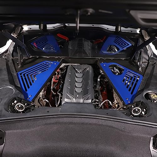 Image of TOYCIDFG Car Front Engine Bay Panel Cover Left Right Splash Shield Oxidation Case Guard Compatible with C8 Corvette 2020-2024 Auto Aluminium Interior Body Part Accessories (Blue)