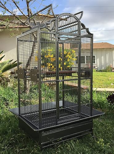 Large Elegance and Durable Wrought Iron Open Play Top Stand Bird Parrot Rolling Cage Include Metal Seed Guard Solid Metal Feeder Nest Door White Vein 24.0 L x 22.0 W x 63.0 H product thumbnail 10