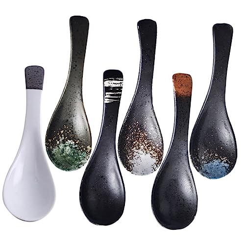 Cabilock Ramen Spoons Set of 6 Ceramic Soup Spoons Japanese Design for Soup Honey Porridge