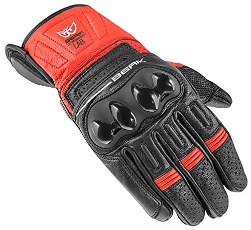 0,6-0,8 mm premium in pelle di capra completa Protezione delle nocche in carbonio duro protezione su dita e polso Clarino sul palmo per anti-abrasione e presa extra Plastica dura lavorata sul palmo della mano polsini con Velcro Dito precurvo per il massimo comfort NORMA EN 13594:2015