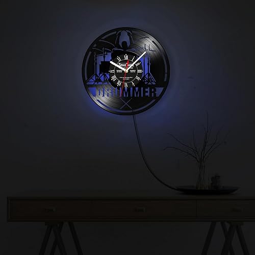 Miniatura 6 de The Geeky Days Reloj de pared con nombre personalizado, 7 colores cambiantes, reloj de pared de vinilo con luz nocturna LED, reloj de pared,