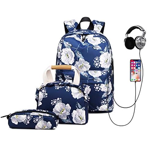 YULLING Stylish School Backpack Set with USB Port Cover
