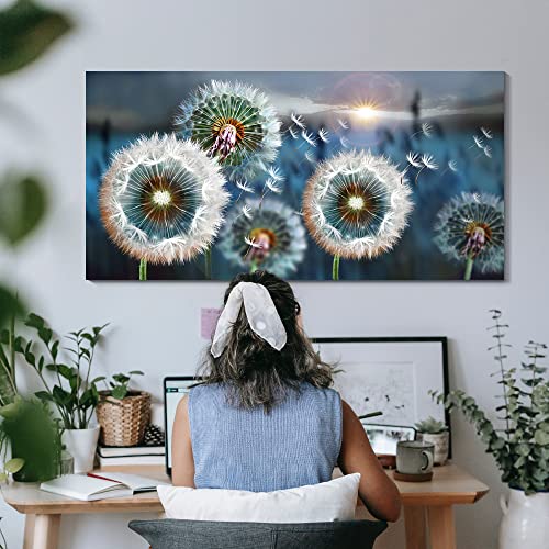 Image of Large Wall Art Dandelion Canvas Art Wall Decor for Living Room White Dandelion Sun Blue Landscape Prints Artwork Modern Framed Wall Art for Bedroom Office Home Decorations Pictures for Bedroom Wall Decor Size 29x58