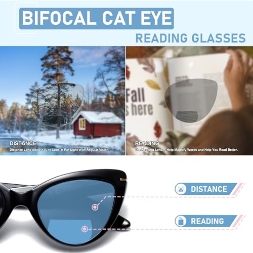 Image of prtcslwd 3 Pack Bifocal Cat Eye Reading Glasses for Women Oversized Blue Light Blocking Computer Readers