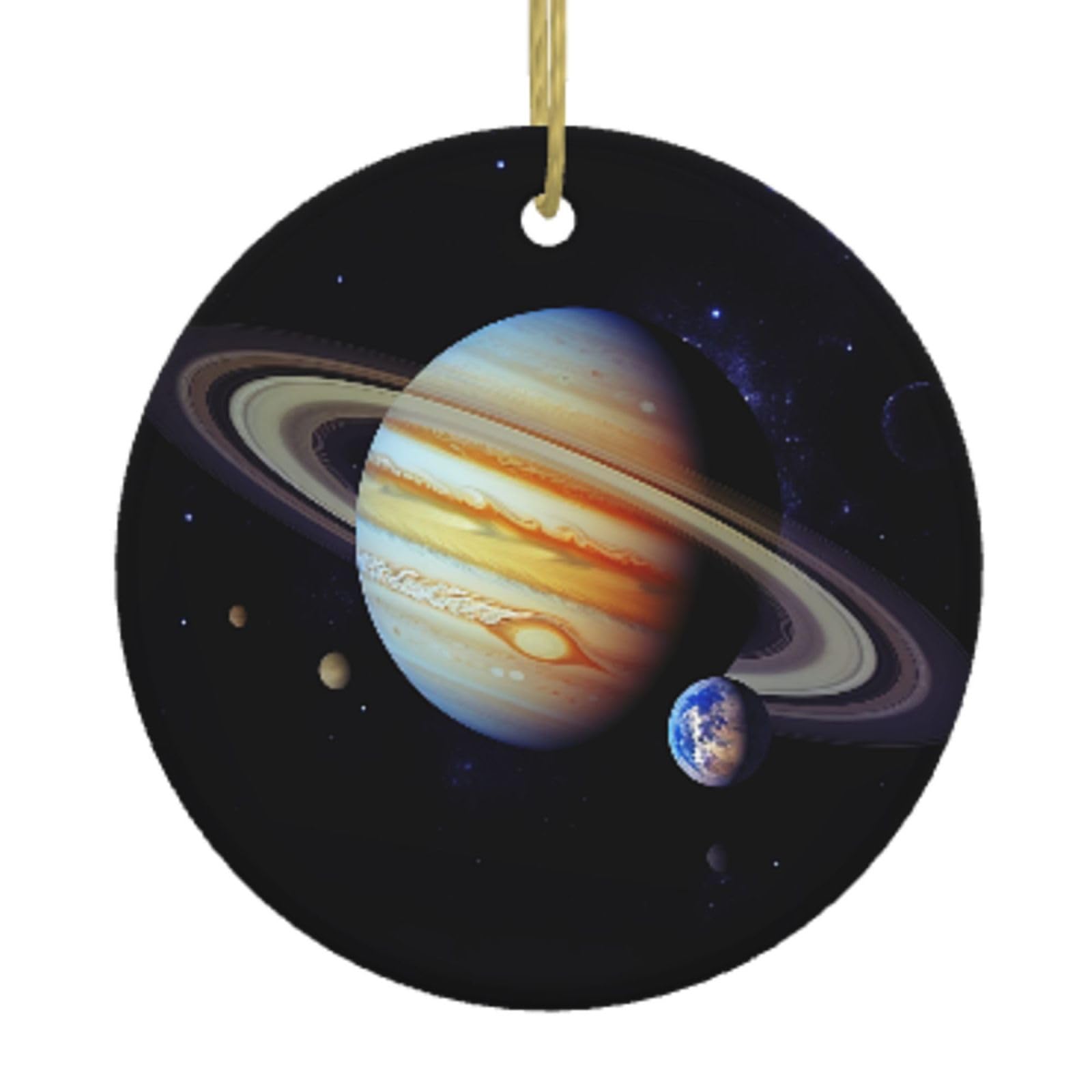 Ceramic Christmas Tree Hanging Ornaments with Gold Ropes Christmas Tree Decorations Round Ceramic Planet Jupiter Pendant Keepsake Decorations for Holiday Xmas Gift Ideas