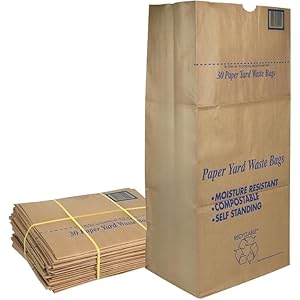 30 Gallon Lawn & Leaf 2-Ply Heavy-Duty Yard Waste Compost Refuse Paper Bags with Necessia Garden Gloves, Eco-Friendly, Tear Resistant, Self Standing, Biodegredable, Made in USA, 15 Count
