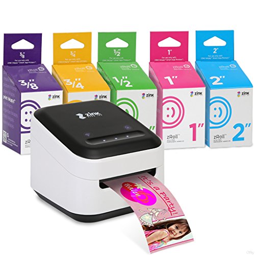 ZINK Phone Photo & Labels Wireless Printer. Wi-Fi Enabled. Print Directly from IOS & Android Smart Phones, Tablets. Includes FREE Arts & Crafts App. + 5 zRoll Full Color, Ink-Free (1",2",1/2",3/4",3/8")
