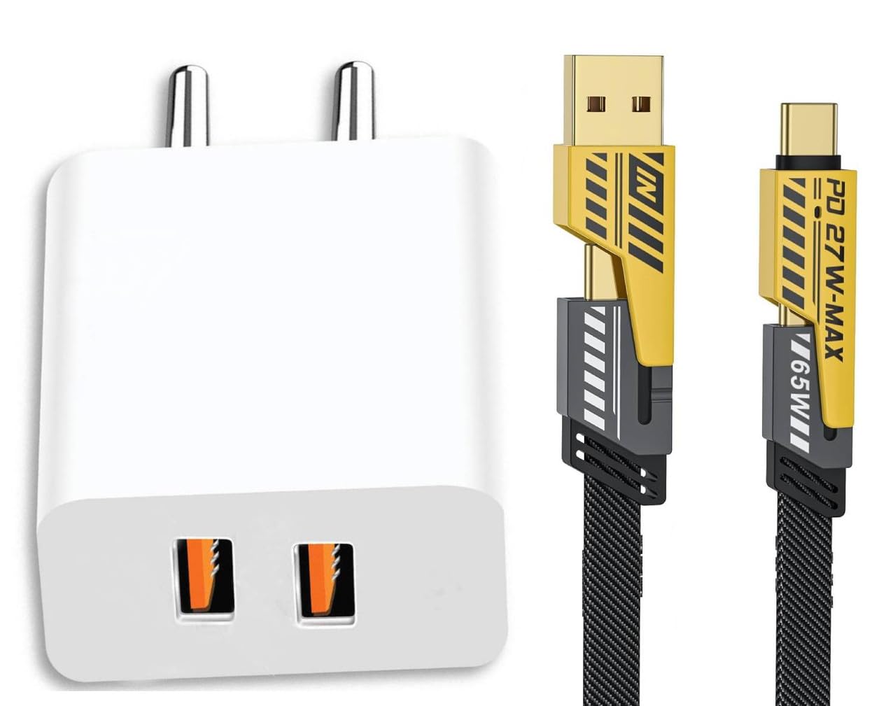 48W Charger for Yezz Art 1 Dual USB Port High Speed Turbo Charge QC 3.0 Smart with 1.2m 4-in-1 Metal Flat Braided Indestructible Multi Cable iOS Type-C USB Cable (White, SZ.B2)