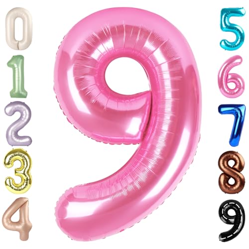 Image of 9 Balloon Numbers Birthday Decorations, 40In Pink Balloons for Men Women | Eye-catching Appearance, Perfect Decorative Centerpieces, Convenient Self-sealing Structure, Widely for Various Occasions