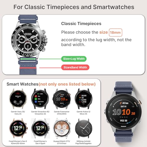 Image of Fullmosa 4-Pack 18mm Water-Resistant Nylon Watch Straps | Compatible with Fossil Q Venture Gen 3 /Q Venture HR Gen 4, Garmin Venu 2S /Venu 3S /Vivoactive 4S and Other 18mm Watches