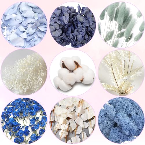 RTRTGS Natürliche Getrocknete Blumen, getrocknete hortensien, Trockenblumen Set, trockenblumen deko, für DIY Gepresste Blumen, Scrapbooking, DIY-Kerze, Schmuckanhänger Basteln