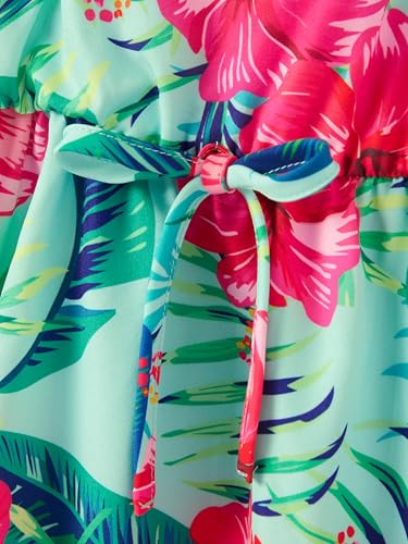 Image of PATPAT Girls Summer Dress Hawaiian Floral Beach Tropical Sundress 2-7 Years | Midi Spaghetti Strap Dress with Lining