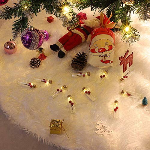 BININBOX Christmas Tree Skirt, 48 Inch Snowy White Faux Fur Xmas Plush Tree Skirt, Winter Large Christmas Tree Mat, Holiday Party Christmas Tree Decorations
