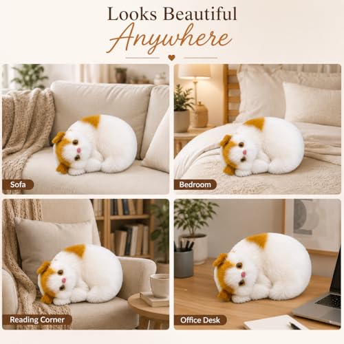 Image of Monex Stationary Cute Sitting Cat Plu | Ultra Soft Stuffed Animal for Kids, Girls & Room Decor | Decorative Cat Plushie Gift (Whait-Orange)