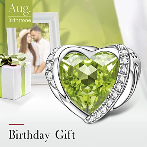 NINGAN Birthstone Charms for Bracelets, Angel Wings 925 Sterling Silver Love Heart Bead Pendant Engraved Symbolizes, Happy Birthday Mother's day Jewelry Gifts for Women2