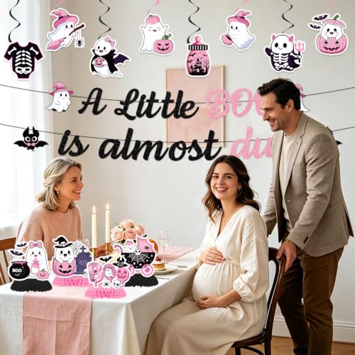 Image of Pink Halloween A Little Boo is Almost Due Baby Shower Decorations