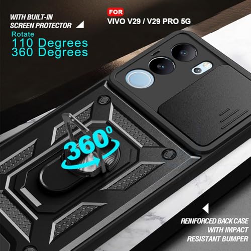 Image of AIBEX Back Cover for Vivo V29 Pro 5G / Vivo V29 5G | D10 Tough Armor Case | Sliding Camera Shield | 360 Protection | Kickstand Ring Holder | Military-Grade Shockproof Bumper Case