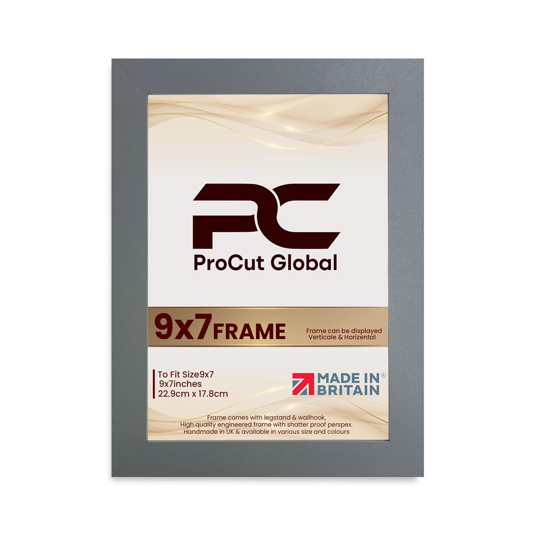 Procut Global 9X7 Dark Grey Picture Frames - Modern Wooden Photo Frame with Shatterproof Perspex for Wall or Tabletop - Perfect for Posters, Certificates, Prints - Sizes & Colors Available
