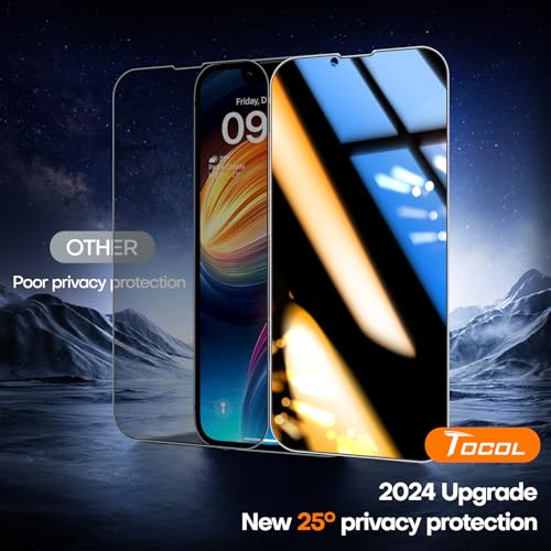 Image of TOCOL for iPhone 16e / iPhone 13 Privacy Screen Protector True 25Anti Spy 9H+ Hardness Tempered Glass for iPhone 13 Full Coverage Screen Protector Easy Installation 2 Pack
