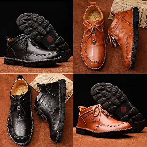 Men's Vintage Chukka Leather Boots,Mid-top Italian Hand-Stitching Non-slip Softsole Work Travel Casual Ankle Booties3