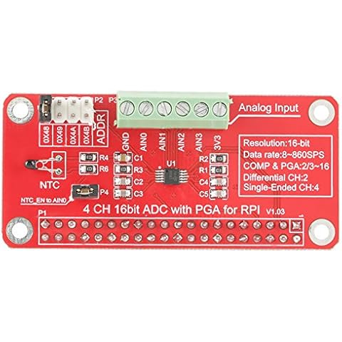 Akozon 16 Bit ADC-Modul Precison Analog-Digital-Wandler Modul 4 Kanal für Raspberry Pi 3/2/B+ Cover