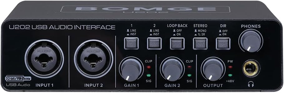 BOMGE U202 USB Audio Interface with Mic Preamplifier XLR/TSR/TS Ports,48V,32-Bit/192kHz Resolution fro computer recording,Streaming,Podcasting