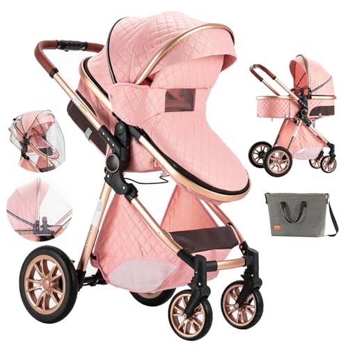 Image of Aveainelle 2 in 1 Baby Stroller with Bassinet, Reversible Infant Bassinet Stroller, Convertible Newborn Travel Stroller with One-Click Folding, Toddler Standard Stroller Pram Carriage (2USV9-PINK)