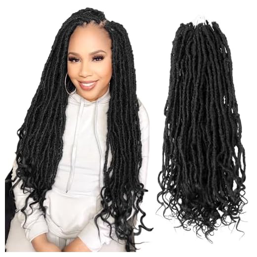 Niseyo Wild Locs 18 Inch New Faux Locs with Curly Ends 8 Packs Distressed Goddess Locs Crochet Hair 18 In Long Soft Butterfly Loc Pre-looped Bohemian Deep Wavy End (Handmade, 1B/Natural Black)
