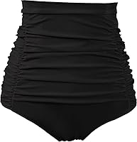 COCOPEAR Women's Ruched High Waisted Bikini Bottoms Retro Vintage Swim Shorts Tankini