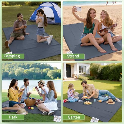 Kiiwah Picknickdecke Outdoor 200 x 150 cm, Faltbar Picnic Blanket Waterproof Leicht und Tragbar Stranddecke Decke Wasserdicht für Familien und Freunde Beim Camping, Picknicken und Reisen