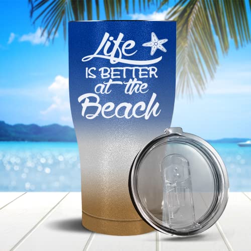 Cuptify Life Is Better At The Beach Glitter Ombre 30 Oz Stainless Steel Tumbler #TOP5