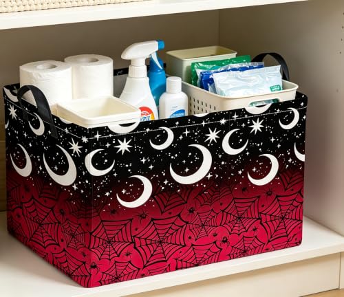 Image of Rectangle Storage Basket with Handles,Collapsible Storage Bin,Books Box,Gift Basket(Dark Night Spiderweb)