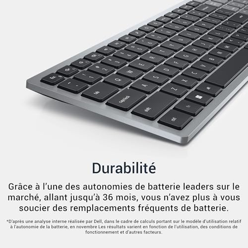 Dell Clavier Compact Pro Plus KB740 – sans Fil AZERTY Français Bluetooth 5.0 + 2 4 GHz Compact Touches Ciseaux d’Autonomie Clavier Silencieux Titan - vue 5