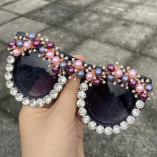 Oversized Vintage Pearl Cat Eye Sunglasses for Women Bling Crystal Rhinestone Sunglasses Cute Ladies Party Glasses2